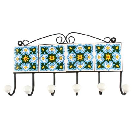 Turquoise Ceramic Flower Tile Wall Hook Online